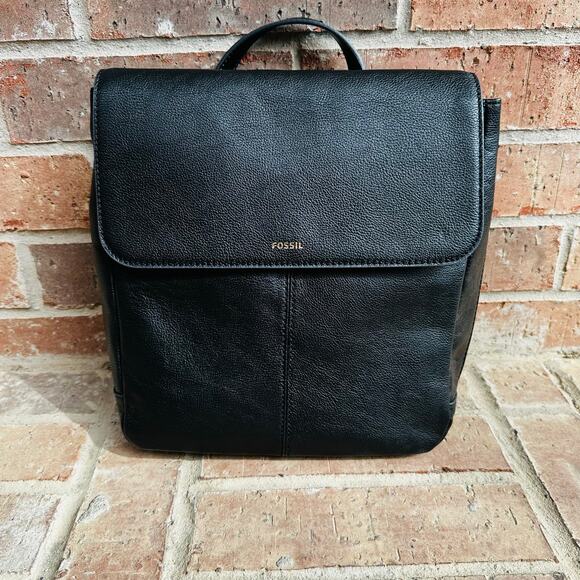 Fossil Black Leather Backpack